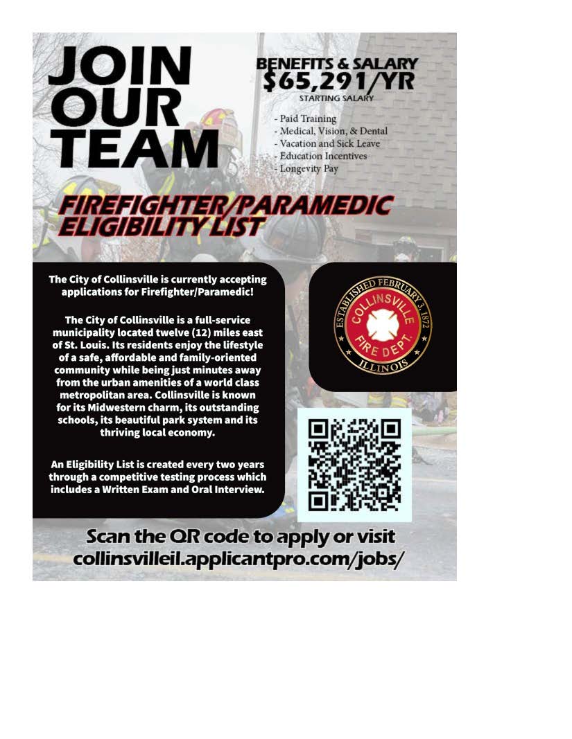Collinsville hiring notice St. Louis County Fire Academy